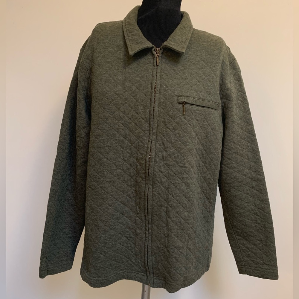 LL Bean Quilted Loden/Army Green Full Zip Jacket-Cotton Blend-Medium Regular